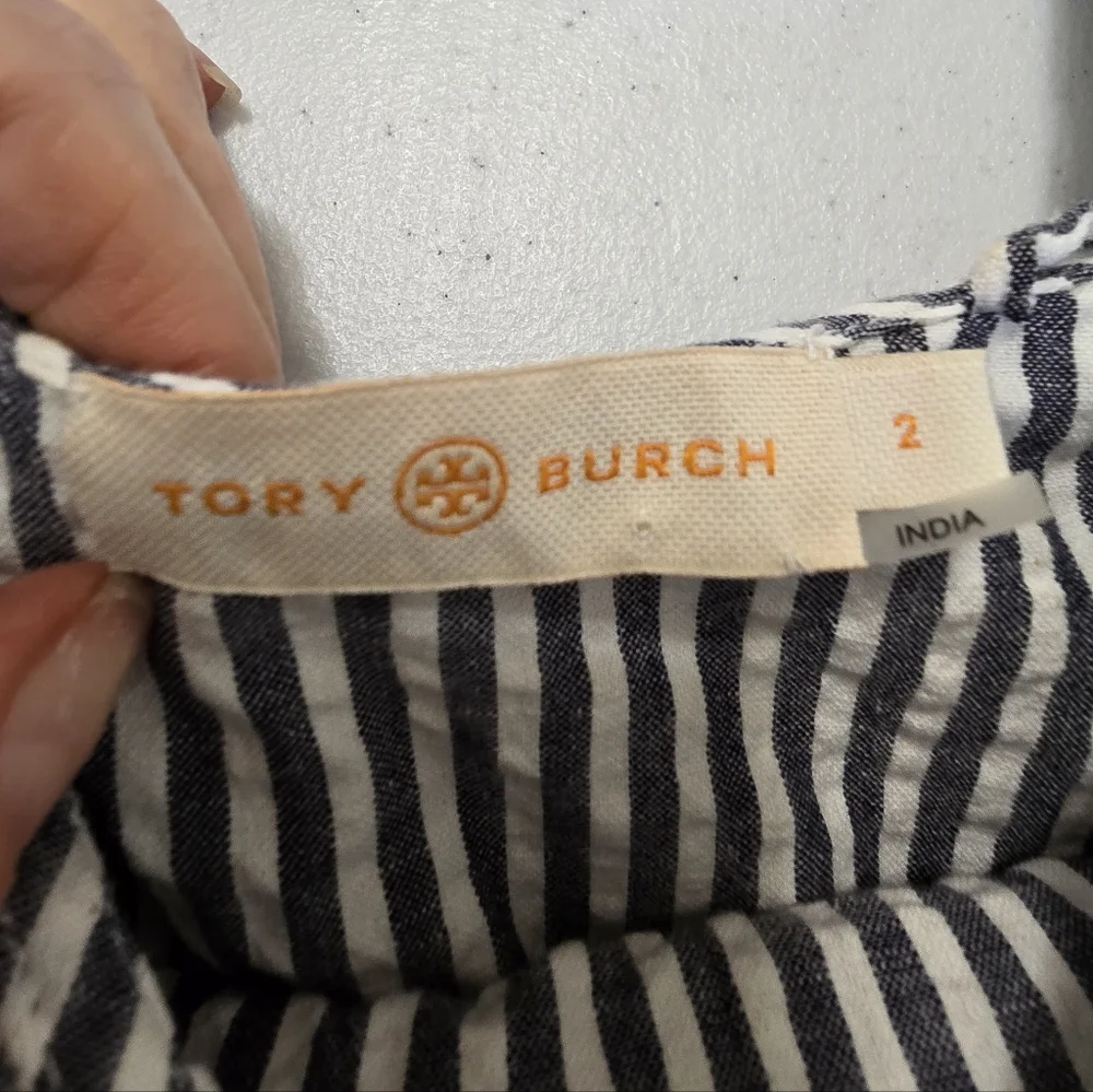 Tory Burch Eyelet Embroidered Dress Blue Stripe‎ Women's 2 Summer